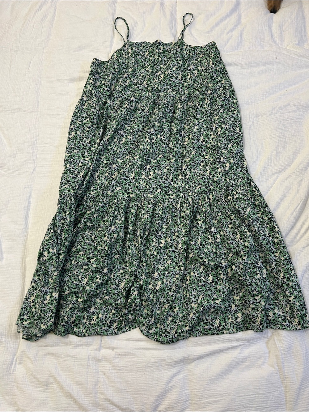 ellos Green and White Floral Tiered Maxi Dress-Skirt with Spaghetti Straps